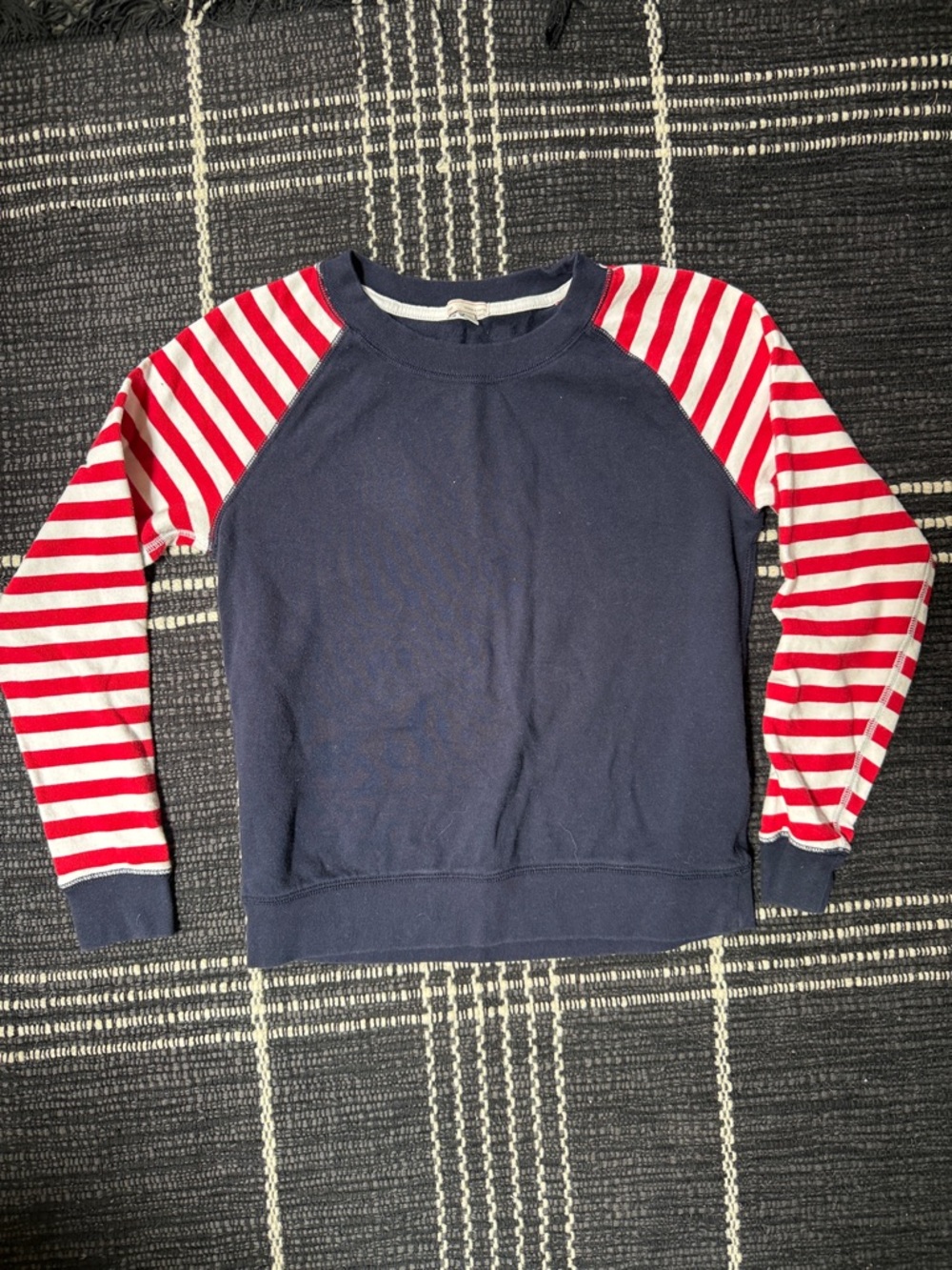GAP Navy Sweatshirt with Red & White Striped Raglan Sleeves